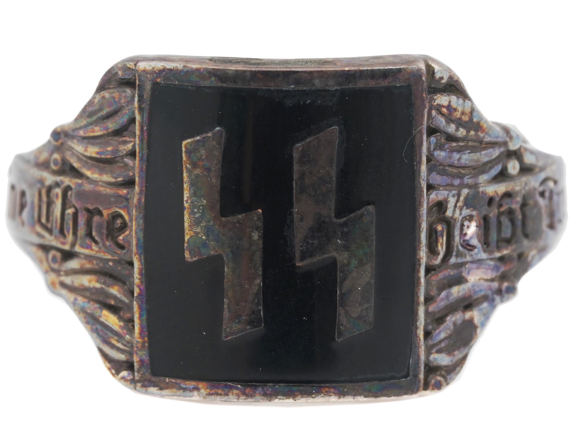 NAZI GERMAN WWII WAFFEN SS SILVER ENAMEL RING PIC-0